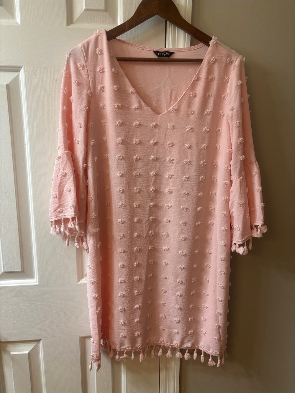 Chicore Pink Textured Tassel Shift Dress